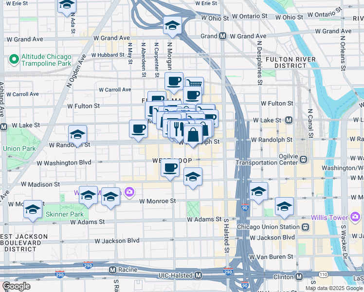 map of restaurants, bars, coffee shops, grocery stores, and more near in Chicago