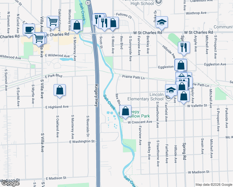 map of restaurants, bars, coffee shops, grocery stores, and more near 547 Montrose Avenue in Elmhurst