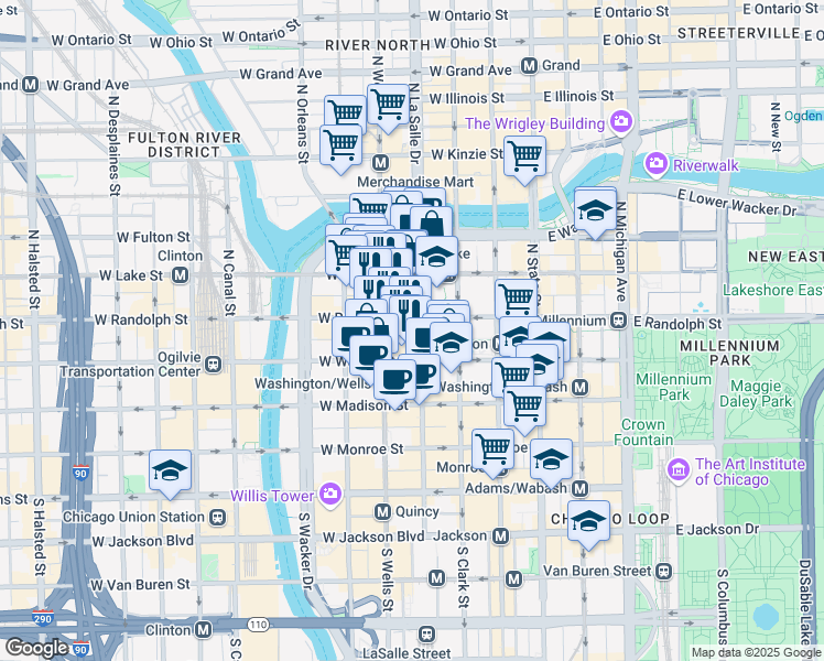 map of restaurants, bars, coffee shops, grocery stores, and more near in Chicago