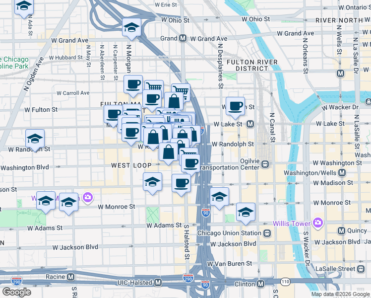 map of restaurants, bars, coffee shops, grocery stores, and more near in Chicago