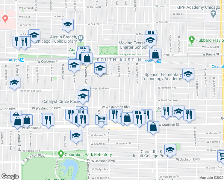 map of restaurants, bars, coffee shops, grocery stores, and more near 9 West West End Avenue in Chicago