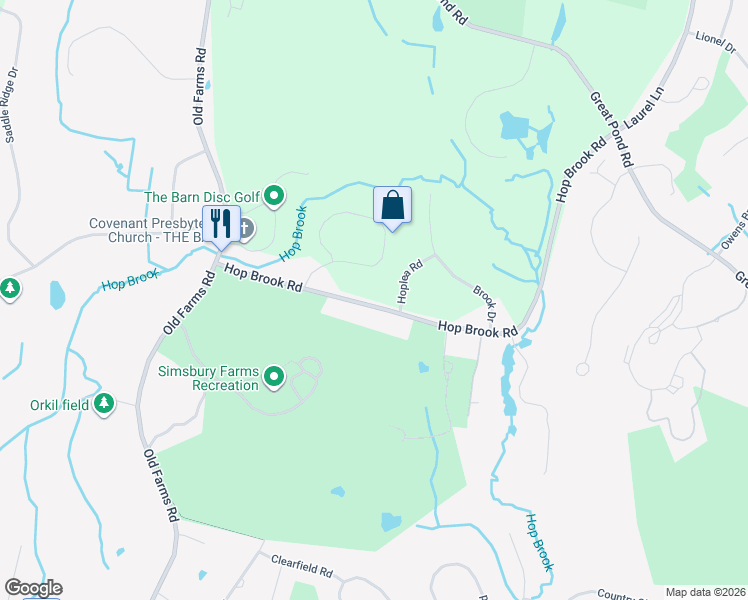 map of restaurants, bars, coffee shops, grocery stores, and more near 7 Canaan Way in Simsbury
