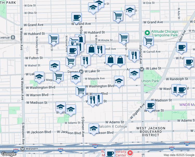 map of restaurants, bars, coffee shops, grocery stores, and more near 1890 West Maypole Avenue in Chicago