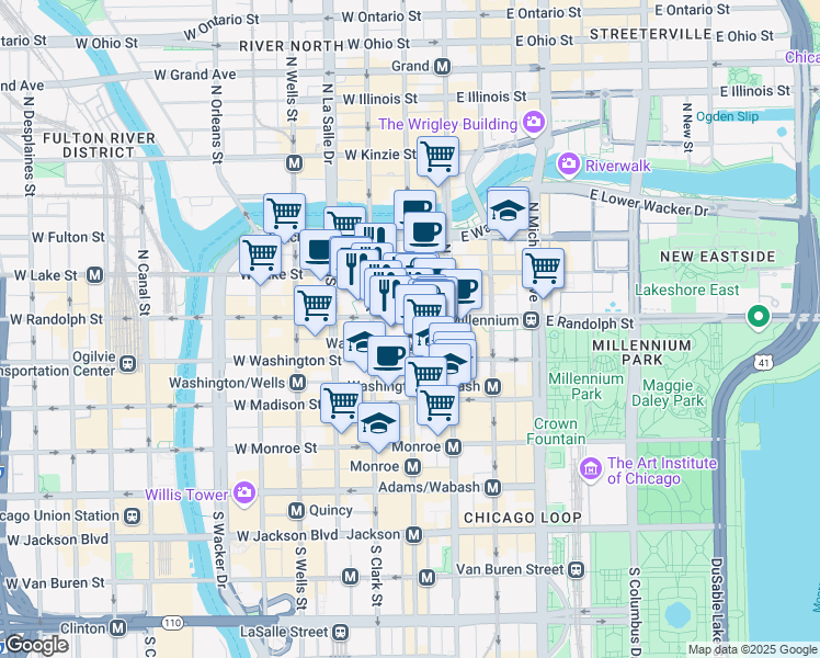 125 West Randolph Street Chicago Il Walk Score Map Of Restaurants Bars Coffee S Grocery Ore Near 125