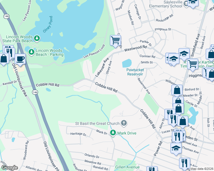 map of restaurants, bars, coffee shops, grocery stores, and more near 11 Olney Avenue in Lincoln