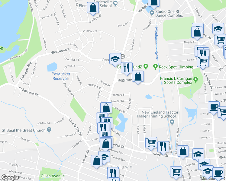 map of restaurants, bars, coffee shops, grocery stores, and more near 2 Smith Street in Lincoln