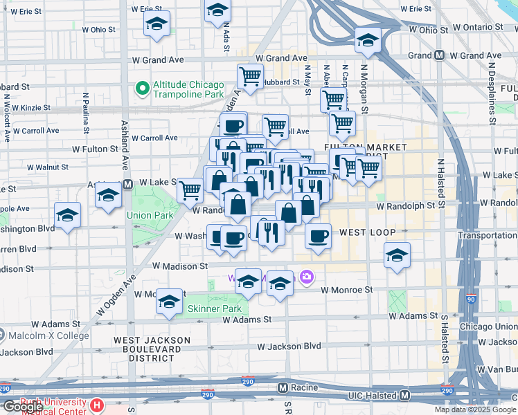 map of restaurants, bars, coffee shops, grocery stores, and more near in Chicago