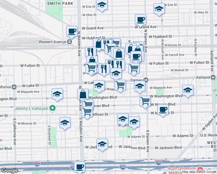 map of restaurants, bars, coffee shops, grocery stores, and more near in Chicago