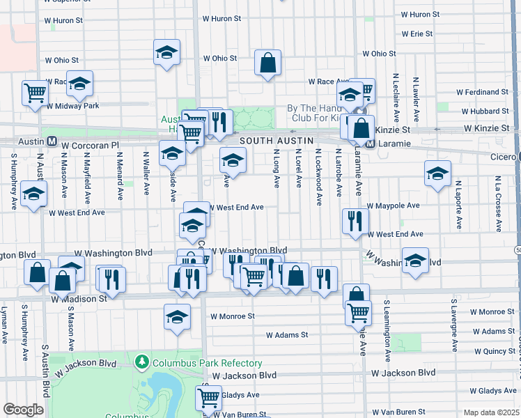 map of restaurants, bars, coffee shops, grocery stores, and more near 9 West West End Avenue in Chicago