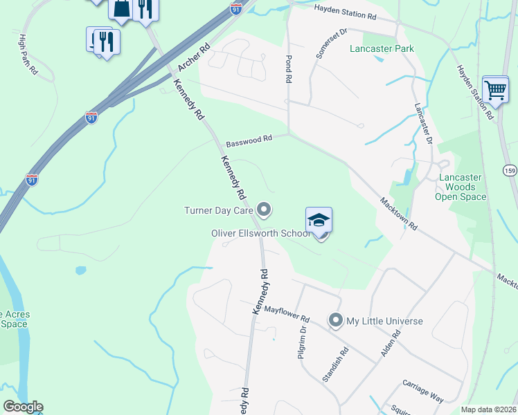 map of restaurants, bars, coffee shops, grocery stores, and more near 57 Stonehenge Drive in Windsor