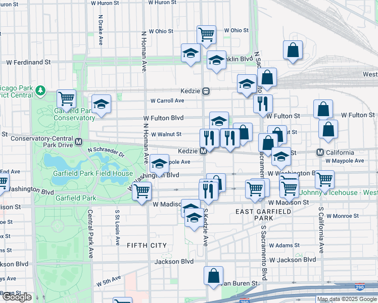 map of restaurants, bars, coffee shops, grocery stores, and more near 3233 West Lake Street in Chicago