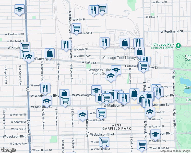 map of restaurants, bars, coffee shops, grocery stores, and more near 4309 West Maypole Avenue in Chicago