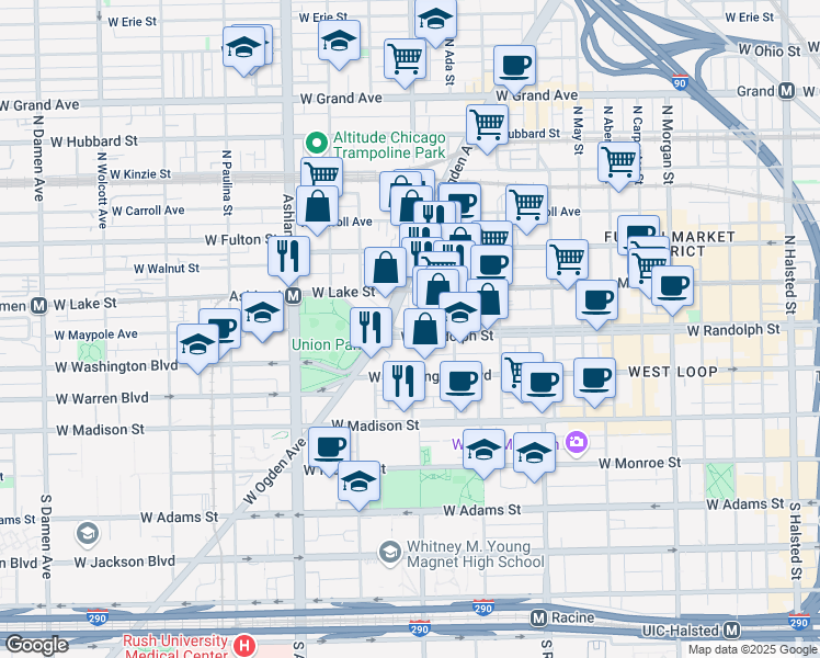 map of restaurants, bars, coffee shops, grocery stores, and more near in Chicago
