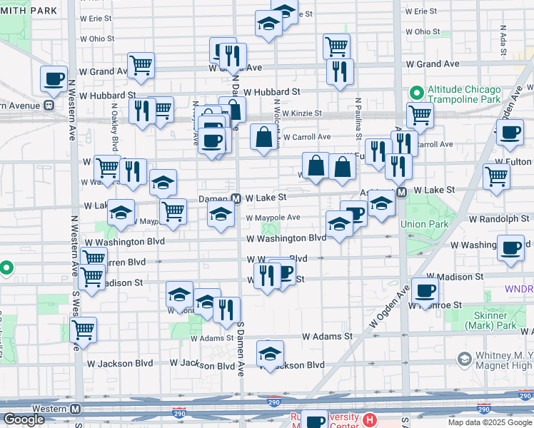 map of restaurants, bars, coffee shops, grocery stores, and more near 1916 West Maypole Avenue in Chicago