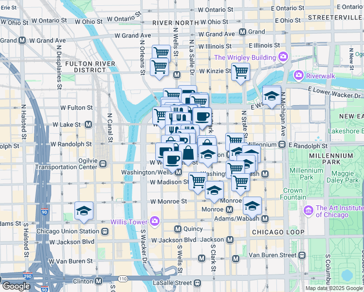 map of restaurants, bars, coffee shops, grocery stores, and more near in Chicago