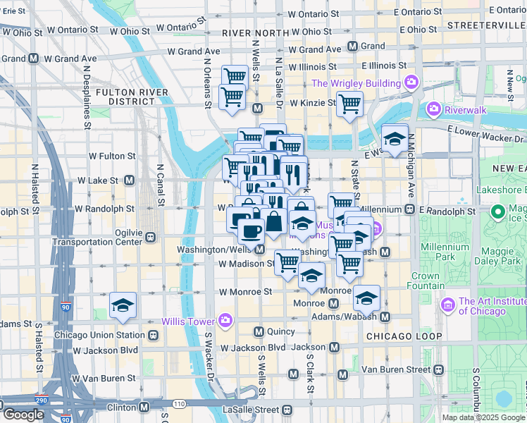 map of restaurants, bars, coffee shops, grocery stores, and more near in Chicago