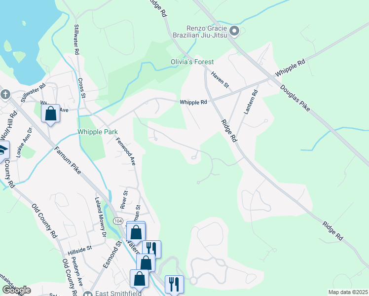 map of restaurants, bars, coffee shops, grocery stores, and more near 21 Pheasant Run in Smithfield