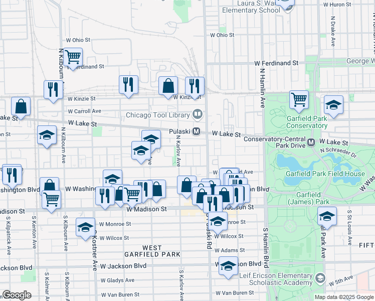 map of restaurants, bars, coffee shops, grocery stores, and more near 4043 West Maypole Avenue in Chicago