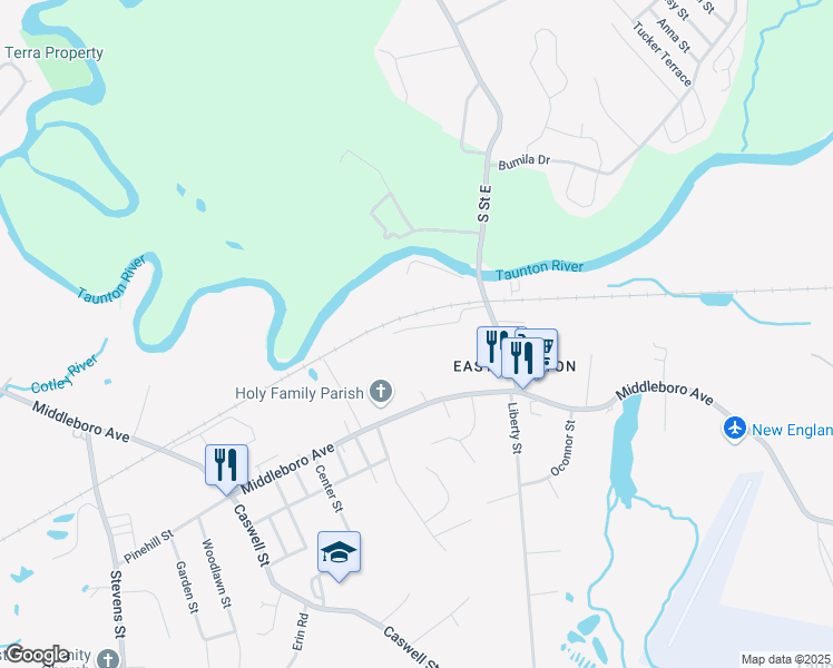 map of restaurants, bars, coffee shops, grocery stores, and more near 25 Battle Row in Taunton