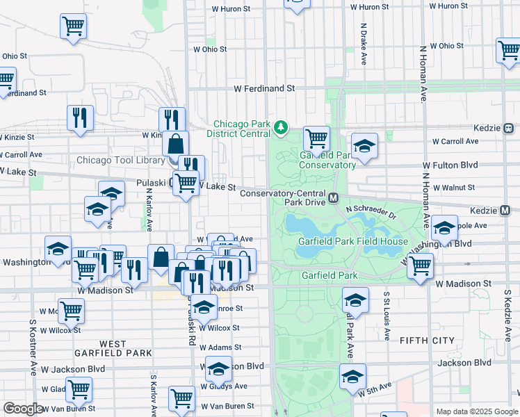 map of restaurants, bars, coffee shops, grocery stores, and more near in Chicago
