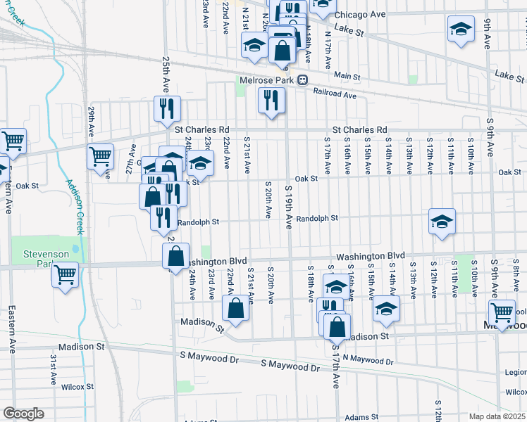 map of restaurants, bars, coffee shops, grocery stores, and more near 232 South 20th Avenue in Maywood