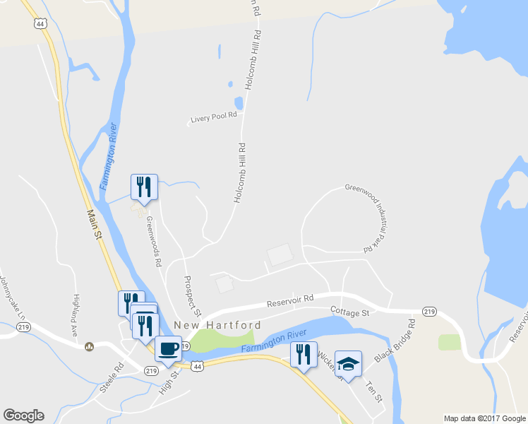map of restaurants, bars, coffee shops, grocery stores, and more near 116 Holcomb Hill Road in New Hartford