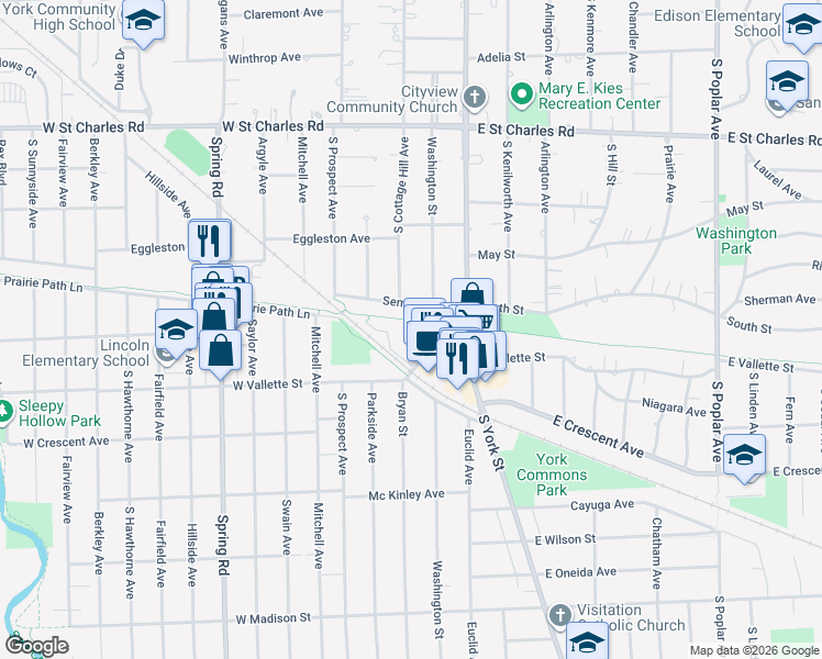 map of restaurants, bars, coffee shops, grocery stores, and more near 15 Manchester Lane in Elmhurst