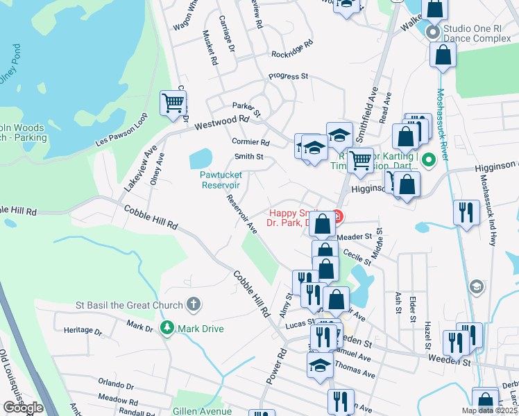 map of restaurants, bars, coffee shops, grocery stores, and more near 47 Williams Street in Lincoln