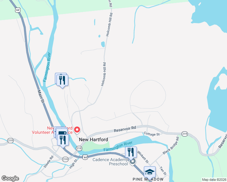 map of restaurants, bars, coffee shops, grocery stores, and more near 116 Holcomb Hill Road in New Hartford