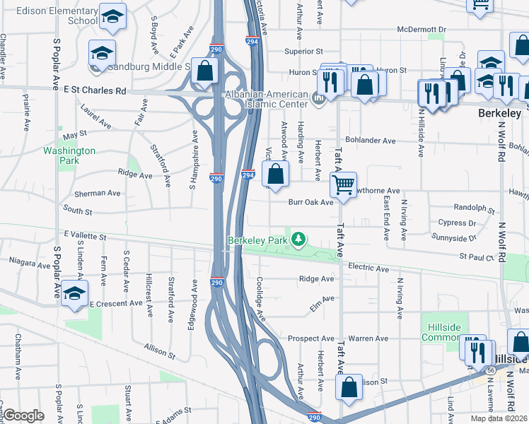 map of restaurants, bars, coffee shops, grocery stores, and more near 1620 Victoria Avenue in Berkeley