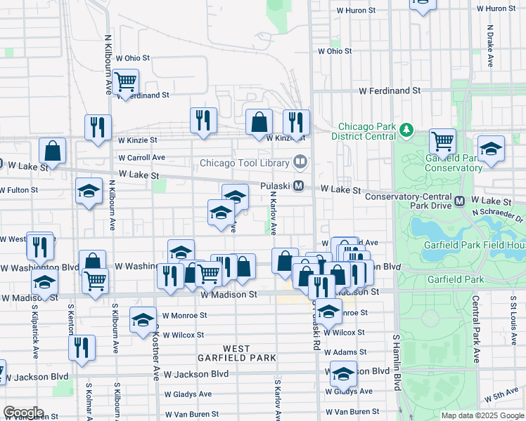 map of restaurants, bars, coffee shops, grocery stores, and more near 4113 West Maypole Avenue in Chicago