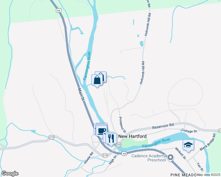 map of restaurants, bars, coffee shops, grocery stores, and more near 78 Prospect Street in New Hartford