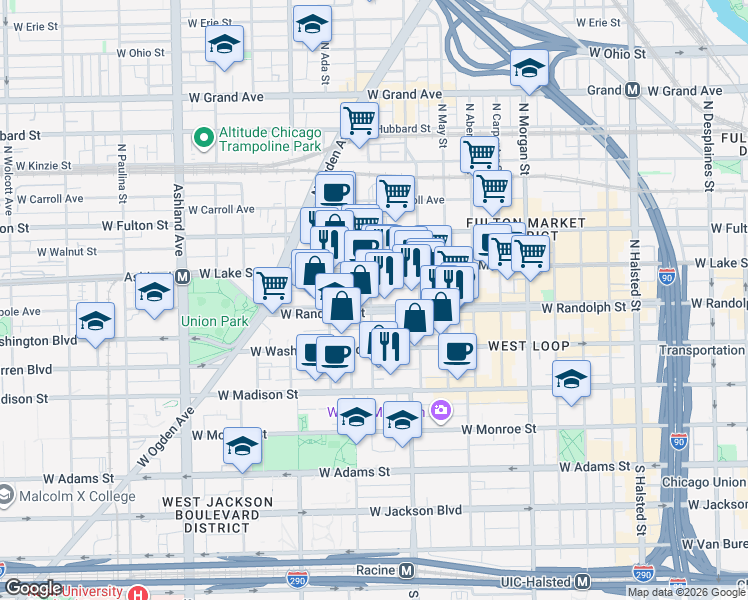 map of restaurants, bars, coffee shops, grocery stores, and more near in Chicago