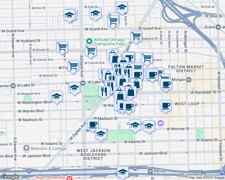 map of restaurants, bars, coffee shops, grocery stores, and more near in Chicago