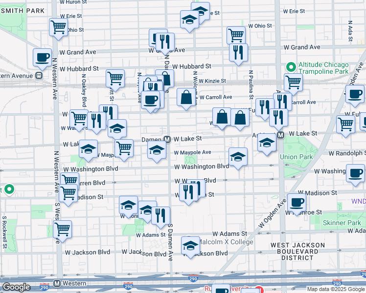 map of restaurants, bars, coffee shops, grocery stores, and more near 1916 West Maypole Avenue in Chicago