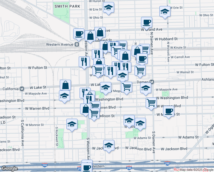 map of restaurants, bars, coffee shops, grocery stores, and more near 2257 West Lake Street in Chicago