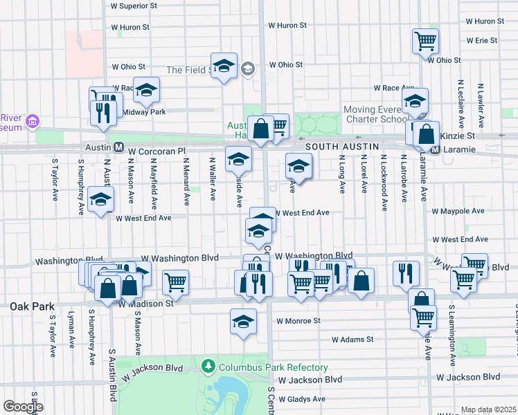 map of restaurants, bars, coffee shops, grocery stores, and more near in Chicago