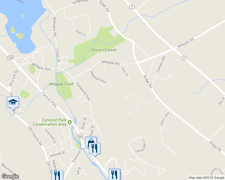 map of restaurants, bars, coffee shops, grocery stores, and more near 17 Pheasant Run in Smithfield