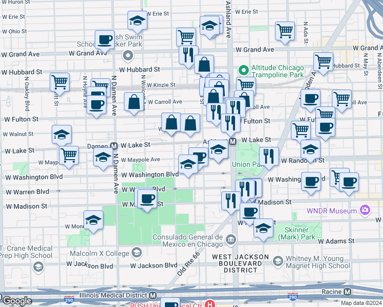 map of restaurants, bars, coffee shops, grocery stores, and more near 1751 North Hermitage Avenue in Chicago