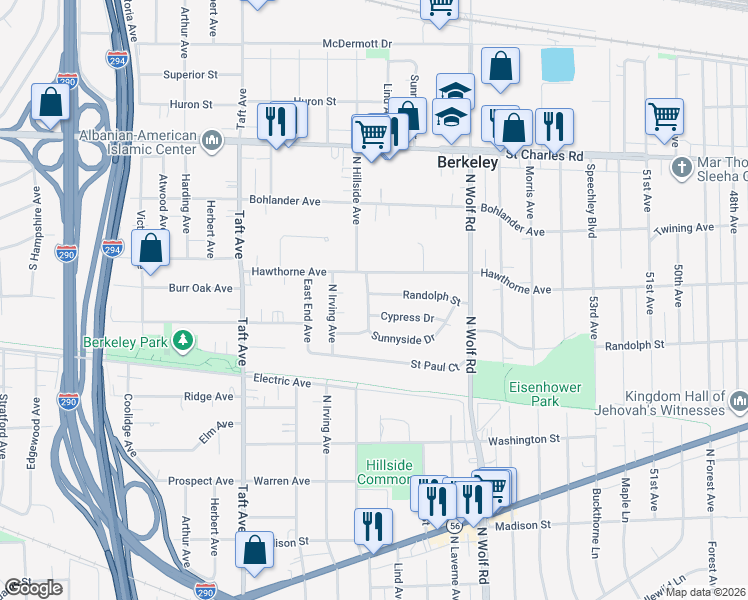 map of restaurants, bars, coffee shops, grocery stores, and more near 4938 West Randolph Street in Hillside