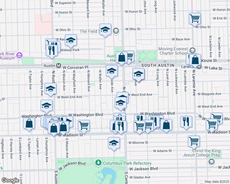 map of restaurants, bars, coffee shops, grocery stores, and more near 209 North Parkside Avenue in Chicago