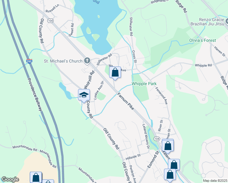 map of restaurants, bars, coffee shops, grocery stores, and more near 44 Farnum Pike in Smithfield
