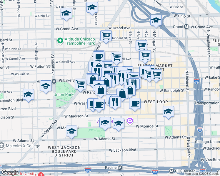 map of restaurants, bars, coffee shops, grocery stores, and more near in Chicago