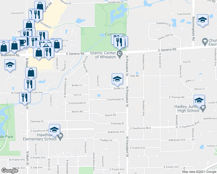 map of restaurants, bars, coffee shops, grocery stores, and more near 1835 Cherry Street in Wheaton