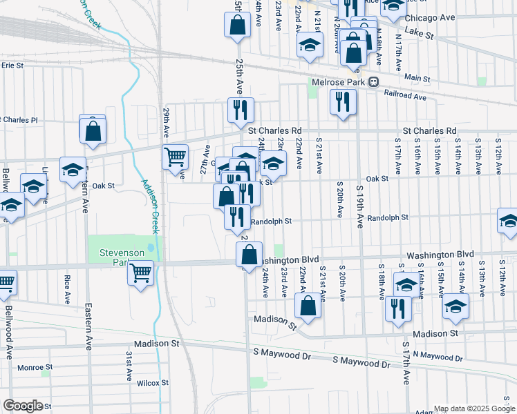 map of restaurants, bars, coffee shops, grocery stores, and more near 428 24th Avenue in Bellwood