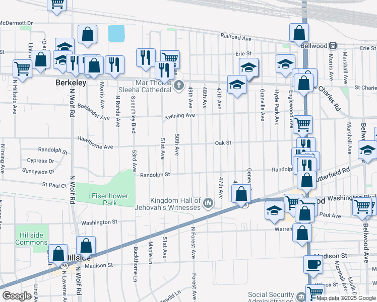 map of restaurants, bars, coffee shops, grocery stores, and more near 408 49th Avenue in Bellwood