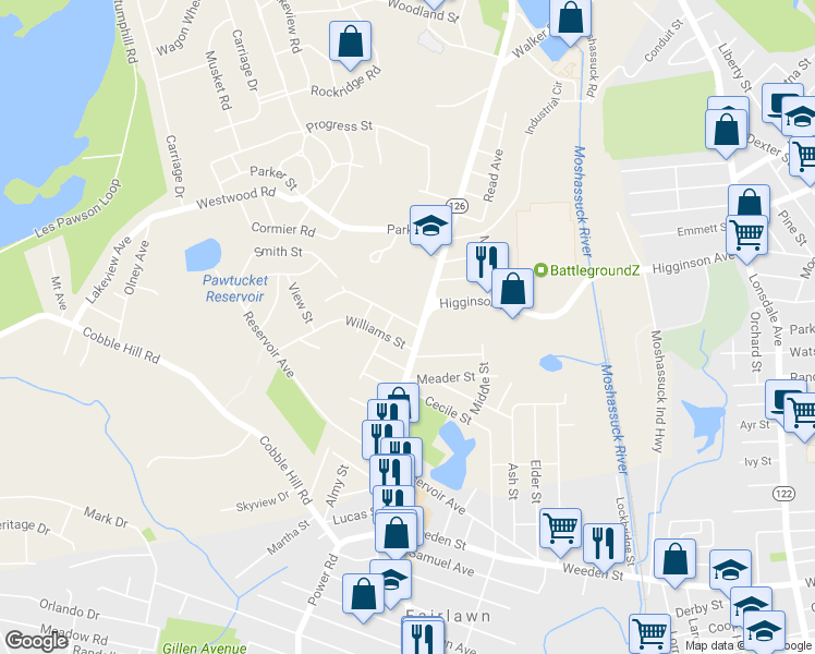 map of restaurants, bars, coffee shops, grocery stores, and more near 2 Smith St in Lincoln