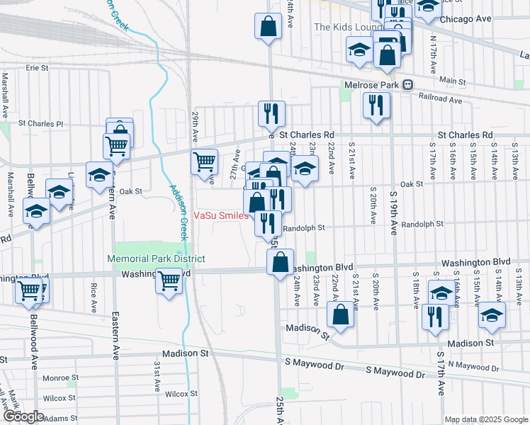 map of restaurants, bars, coffee shops, grocery stores, and more near 440 25th Avenue in Bellwood