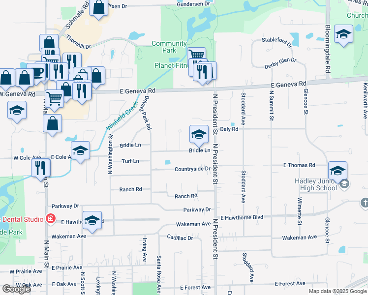 map of restaurants, bars, coffee shops, grocery stores, and more near 1835 Cherry Street in Wheaton