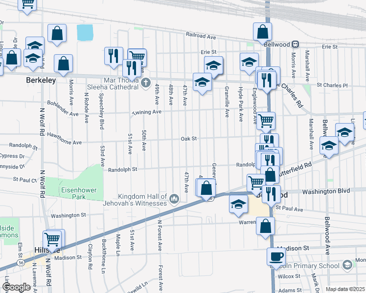 map of restaurants, bars, coffee shops, grocery stores, and more near 410 47th Avenue in Bellwood